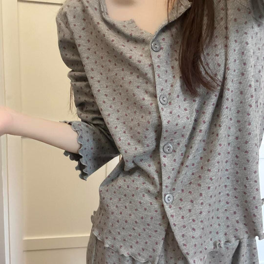 Damen-Pyjama-Set, floral, langärmelig, geknöpft