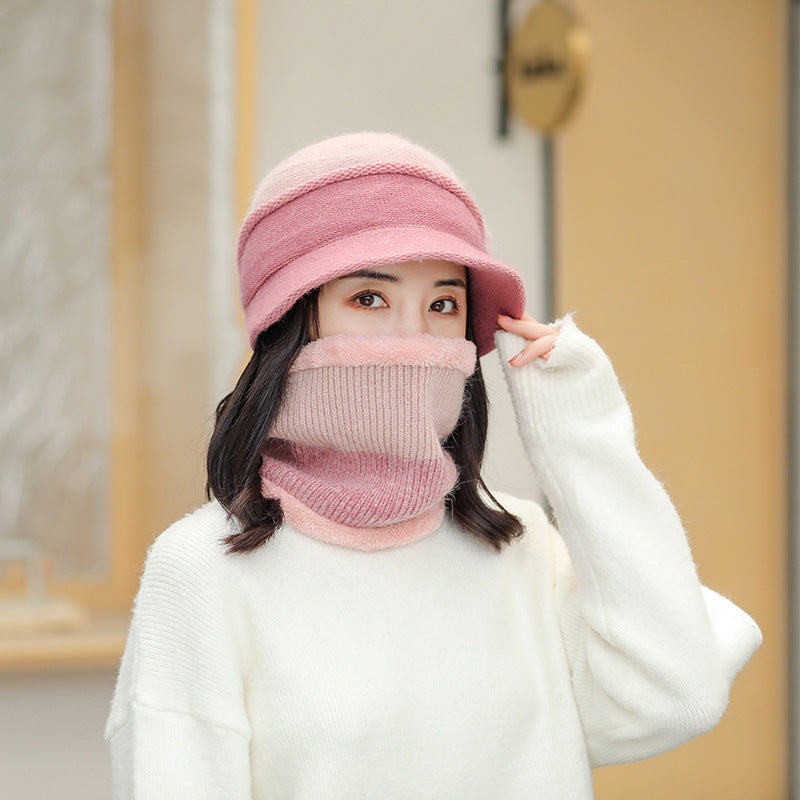 Winter-Strickmütze mit Schal, gefüttert
