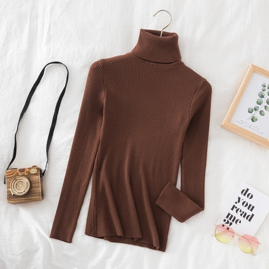 Damen-Strickpullover, hochgeschlossen, schmal geschnitten