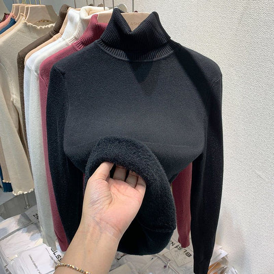 Damen-Rollkragenpullover, gefüttert, einfarbig