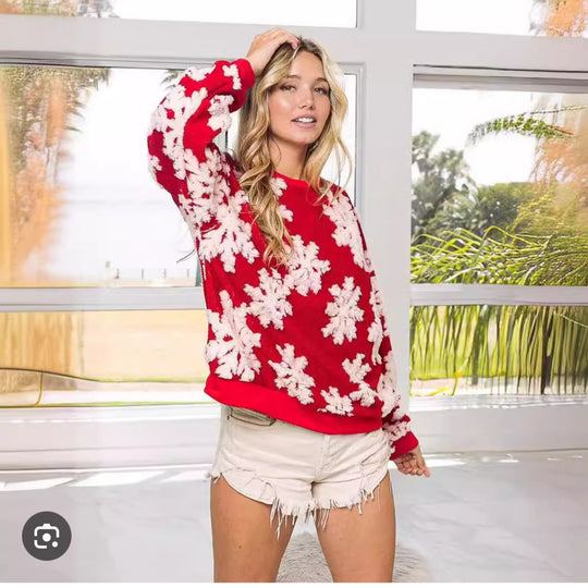 Damen-Strickpullover mit Blumenstickerei