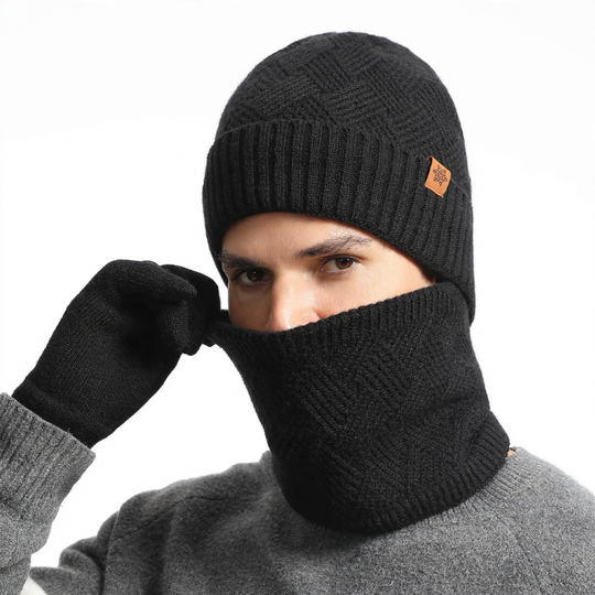 Herren Strick-Set: Mütze, Schal und Handschuhe, gefüttert
