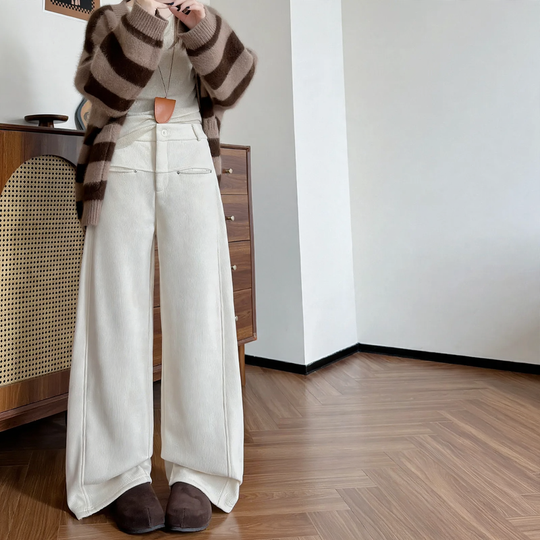 Damen-Cordhose, gefüttert, gerade geschnitten, hohe Taille