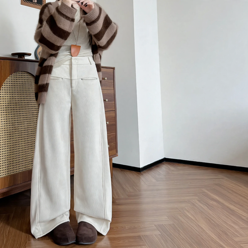 Damen-Cordhose, gefüttert, gerade geschnitten, hohe Taille