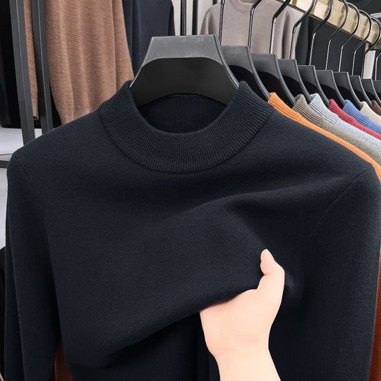 Herren-Wollpullover, Stehkragen, gefüttert