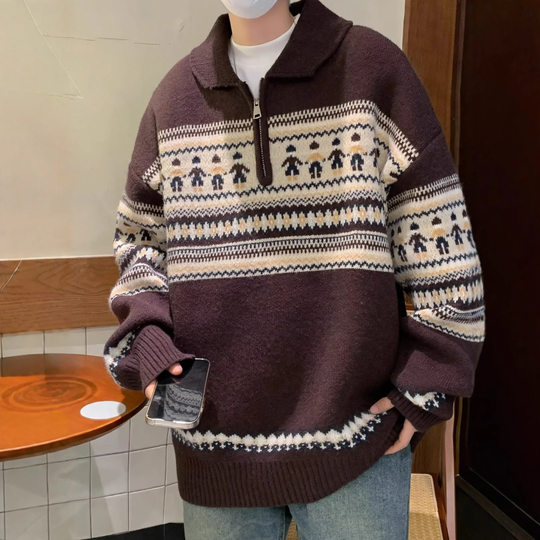 Weihnachts-Strickpullover, Polo-Kragen, Vintage-Stil