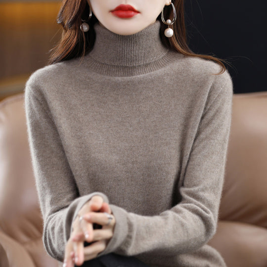 Damen-Wollpullover, hochgeschlossen, feiner Strick