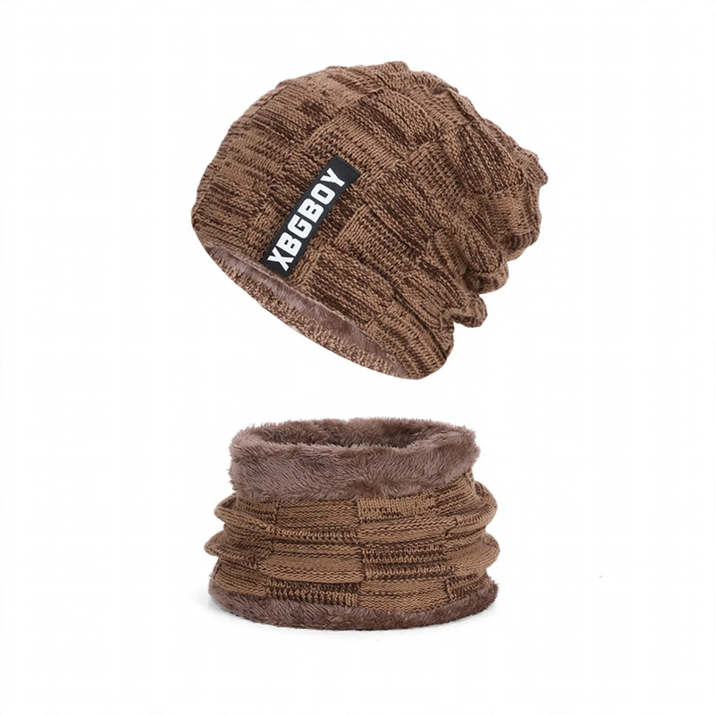Winter-Strickmütze und Schal Set, gefüttert