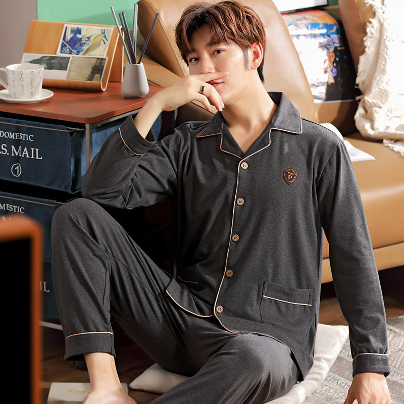Herren-Pyjama-Set, Baumwolle, Langarm, mit Knopfleiste