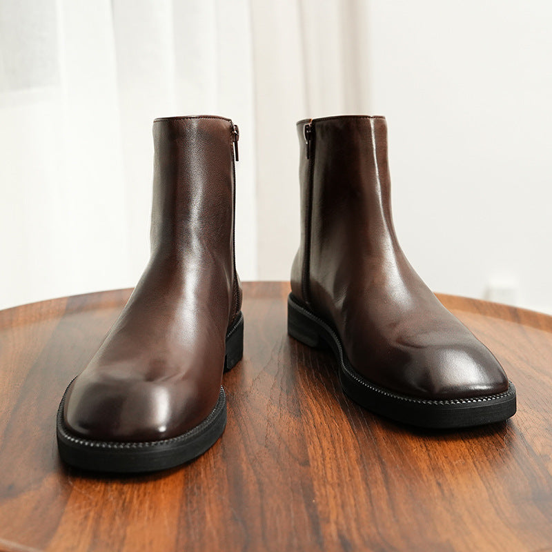 Herren-Chelsea-Stiefel, Rindsleder, rutschfeste Gummisohle