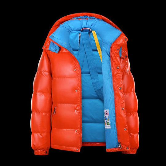 Kurze Herren-Daunenjacke mit Kapuze, glänzend