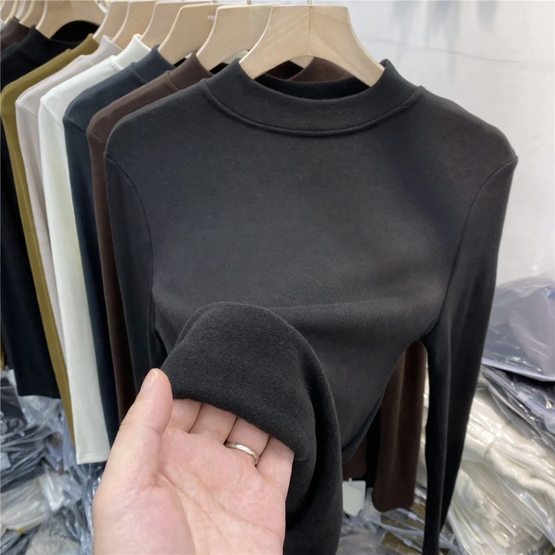 Damen-Langarmshirt mit Stehkragen und angerauter Innenseite
