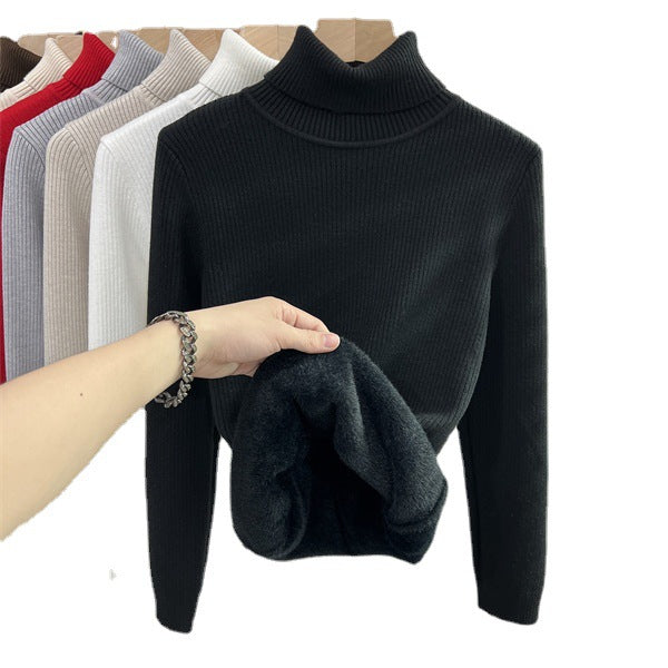 Gerippter Damen-Rollkragenpullover, gefüttert