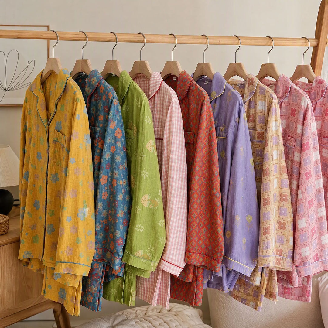 Damen-Pyjama-Set aus Baumwoll-Doppelgaze mit Revers