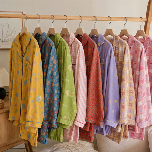 Damen-Pyjama-Set aus Baumwoll-Doppelgaze mit Revers