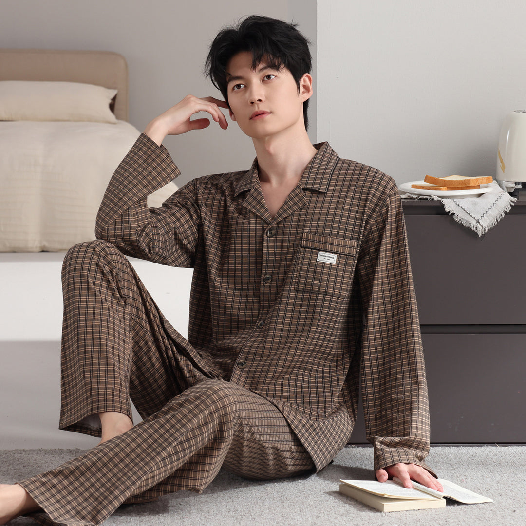 Herren-Pyjama-Set, kariert, Baumwolle, Vintage-Stil