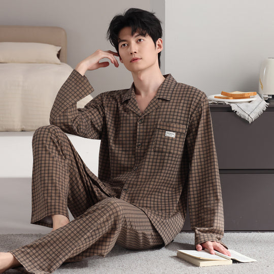 Herren-Pyjama-Set, kariert, Baumwolle, Vintage-Stil
