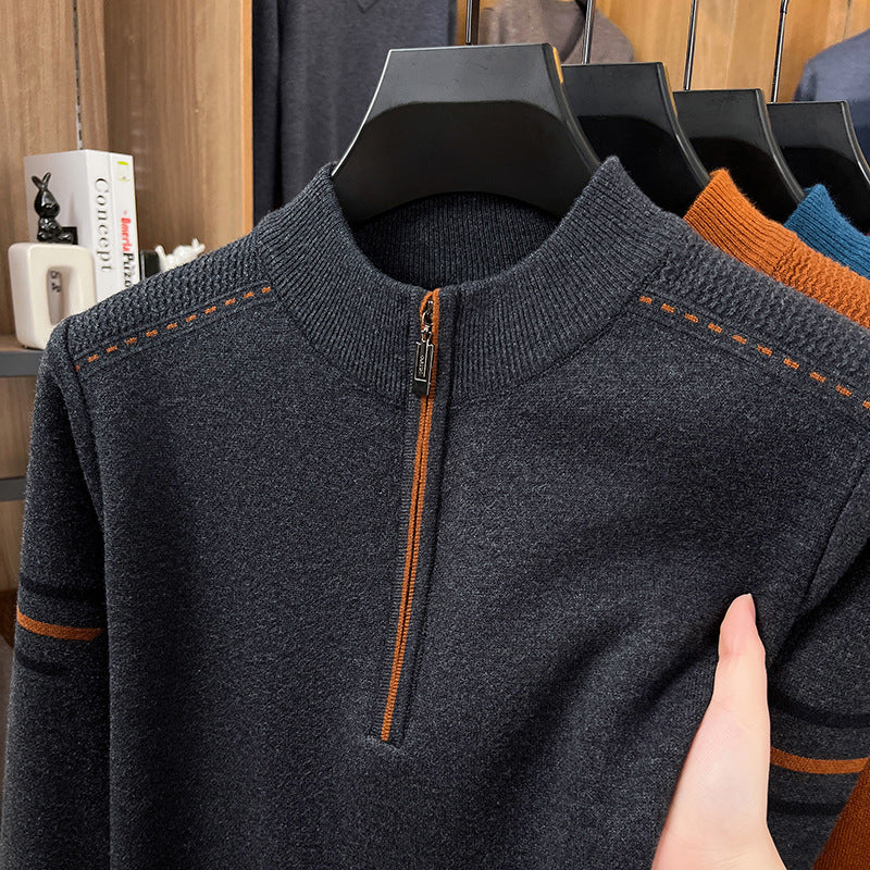 Herren Wollpullover mit Reißverschluss und Stehkragen