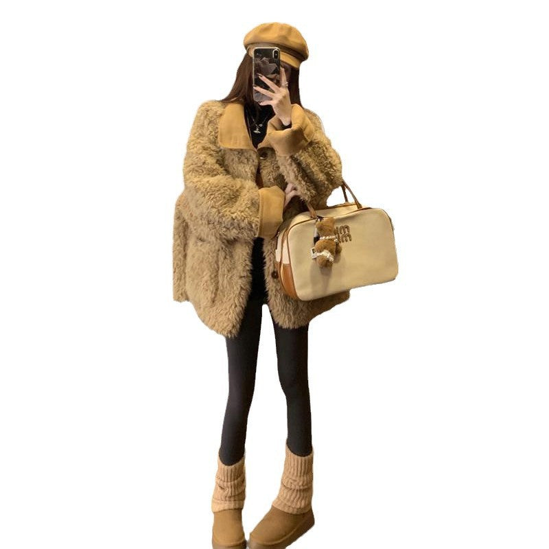 Lammfleece-Bikerjacke für Damen