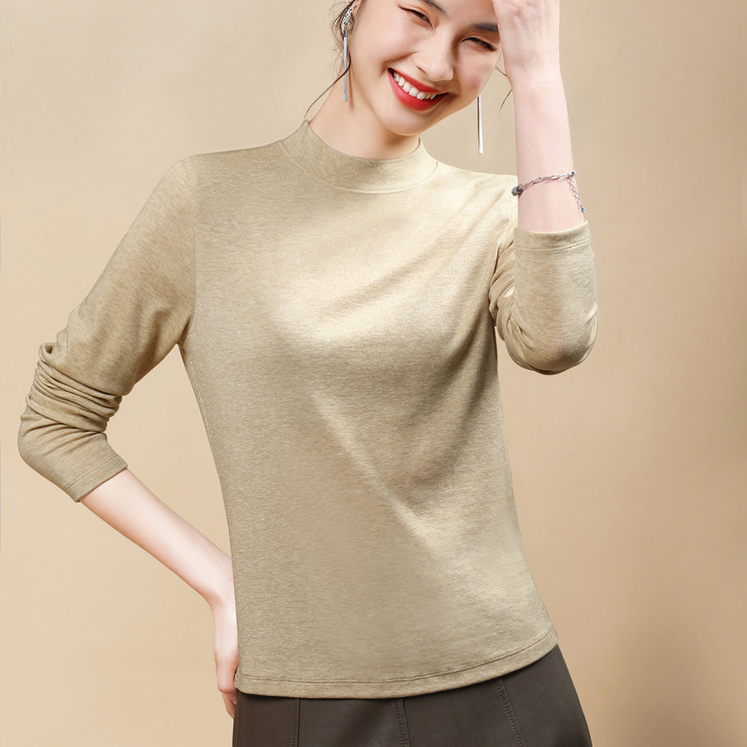 Damen-Langarmshirt aus Wollmischung mit Stehkragen