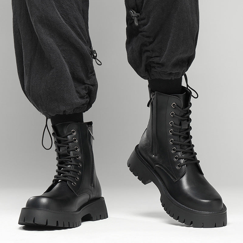 Herren-Plateau-Stiefel, Schnürstiefel, Reißverschluss, Kunstleder