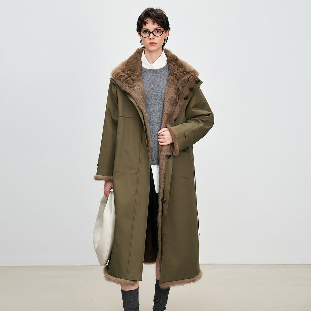 Langer Damen-Parka mit Kaninchenfell-Futter