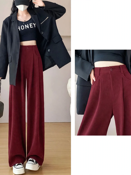Kord-Hose mit weitem Bein, High-Waist, gefüttert