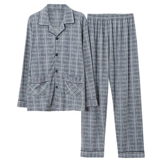 Herren-Pyjama-Set, Baumwolle, Langarm, kariert
