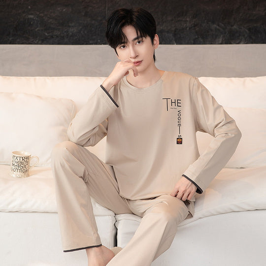 Herren-Pyjama-Set, Rundhalsausschnitt, Langarm, leicht