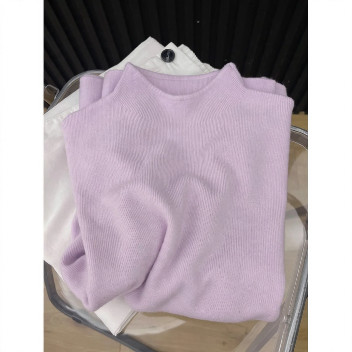 Damen-Strickpullover mit Stehkragen, einfarbig