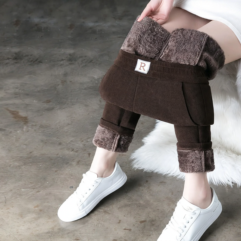 Damen-Cordhose, gefüttert, hoch tailliert, lässiger Schnitt