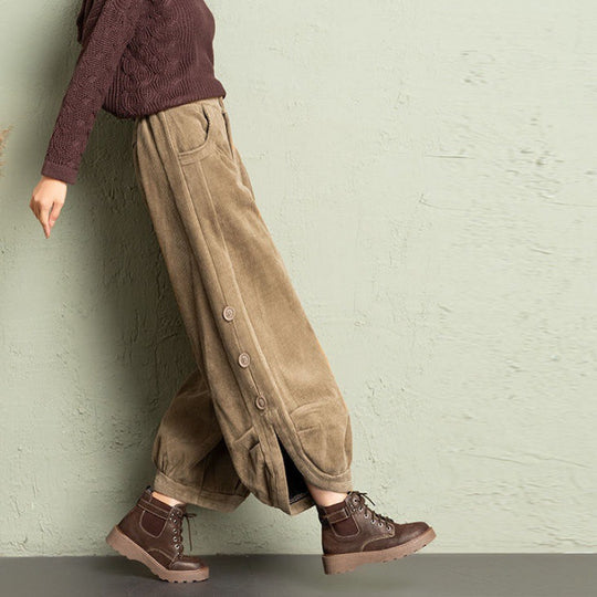 Gefütterte Cord-Hose für Damen, weiter Schnitt, Winter
