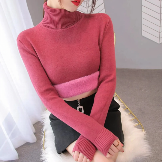Damen-Rollkragenpullover, gefüttert, geometrisches Muster
