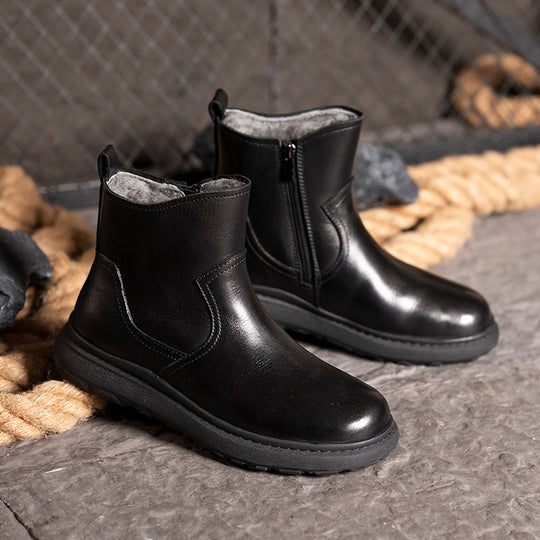 Herren-Winterstiefel aus Leder mit Lammfell