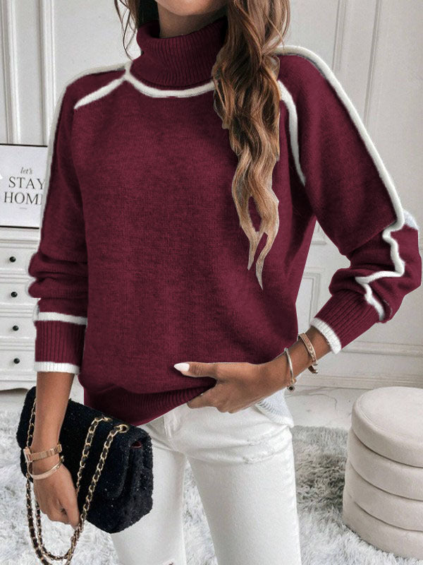 Damen-Strickpullover mit Stehkragen und Kontrastdetails
