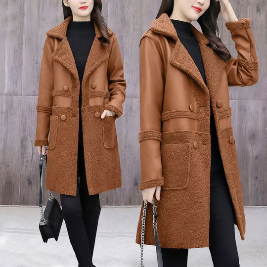 Damen-Wendemantel, Lammfell-Optik und Teddy-Fleece, mittellang