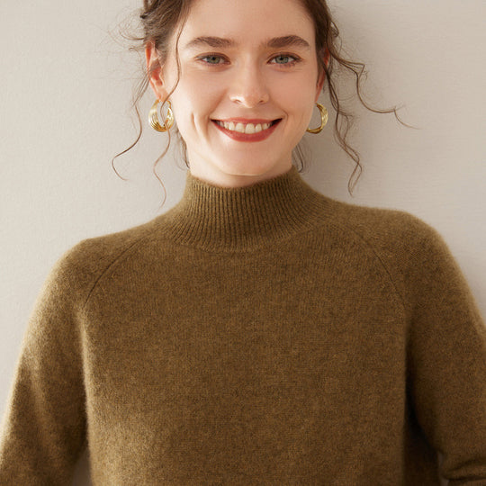Damen-Kaschmirpullover, Stehkragen, weich und figurschmeichelnd