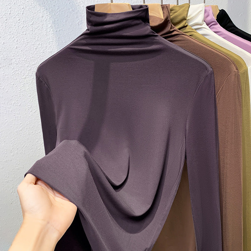 Damen-Langarmshirt mit Stehkragen und Rippstruktur