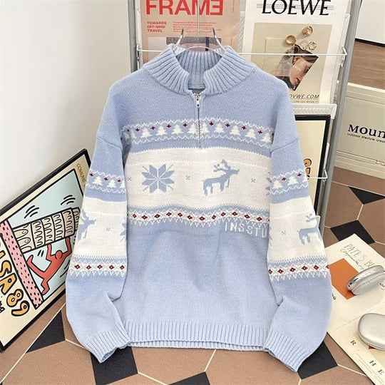 Strickpullover mit halbem Reißverschluss