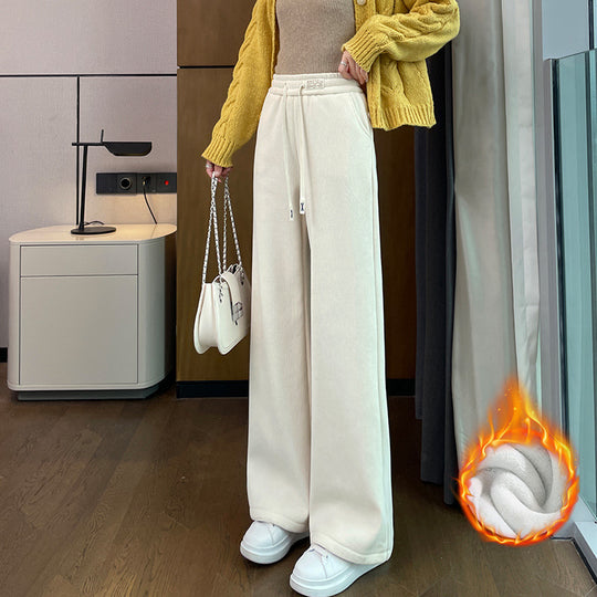Chenille-Cordhose mit weitem Bein, gefüttert