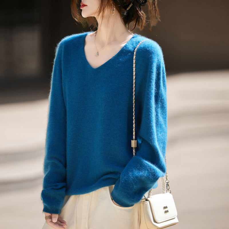 Damen V-Ausschnitt Pullover, weich, gebürstet, Strick