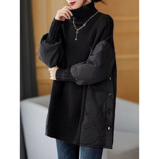 Damen-Pullover, Stehkragen, Fake-Zweiteiler-Optik, Winter