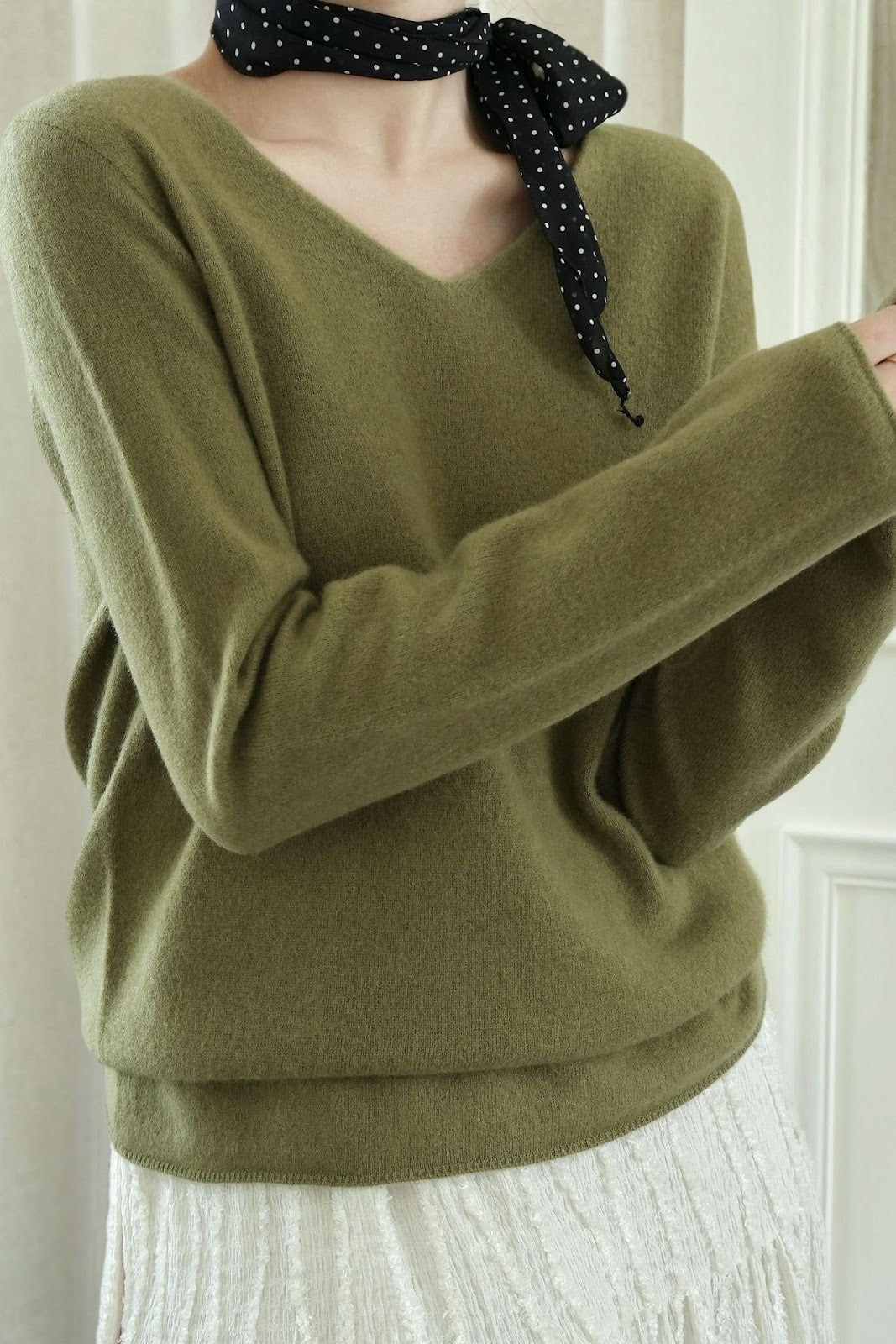 Damen-Wollpullover, V-Ausschnitt, lockere Passform