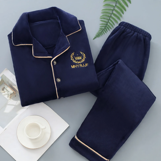 Warmer Herren-Hausanzug aus Flanell und Korallenfleece