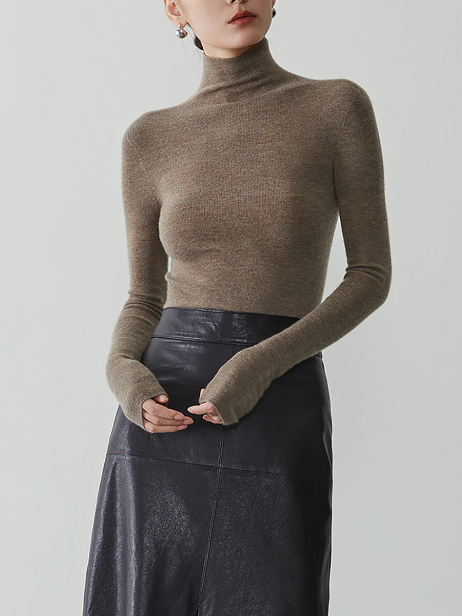 Damen-Kaschmirpullover mit Stehkragen, nahtlos