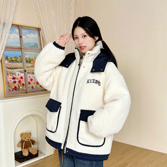 Gefütterte Damen-Winterjacke in Lammfell-Optik