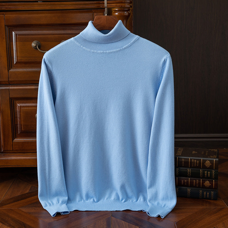 Herren-Strickpullover, Rollkragen, einfarbig, leger