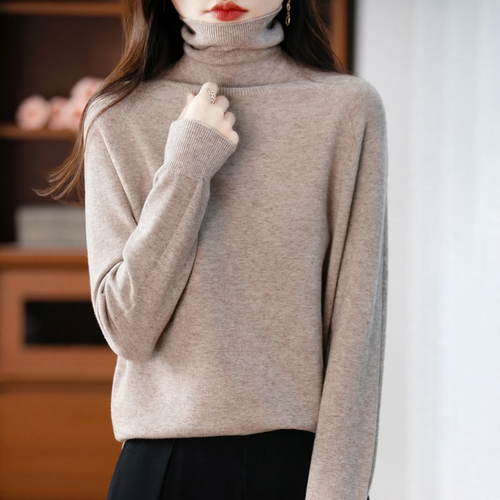 Damen-Strickpullover mit hohem Kragen, locker
