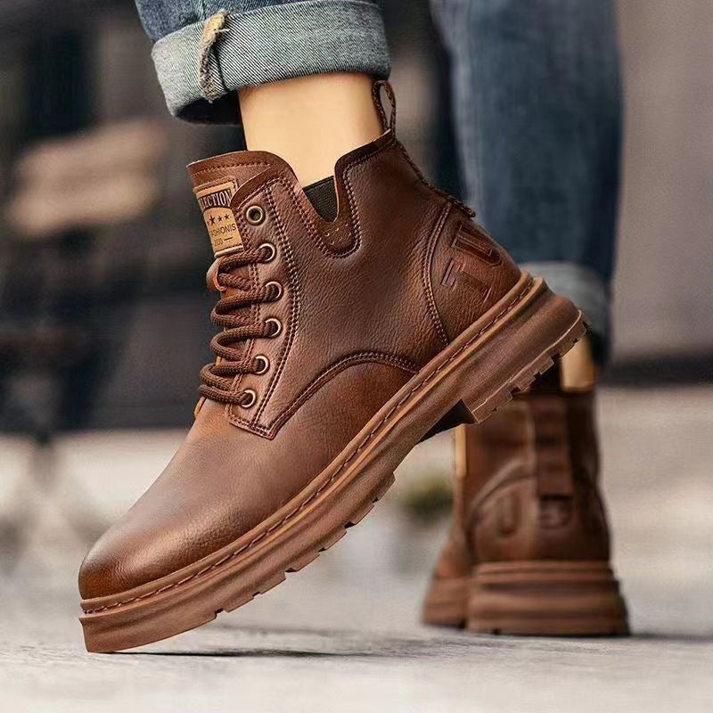 Retro-Schnürstiefel aus Echtleder mit Plateau