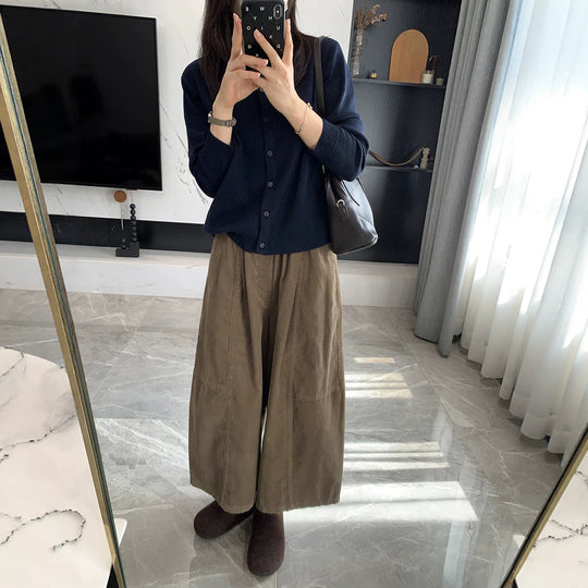 Damen-Kordhose, weit geschnitten, 7/8-Länge